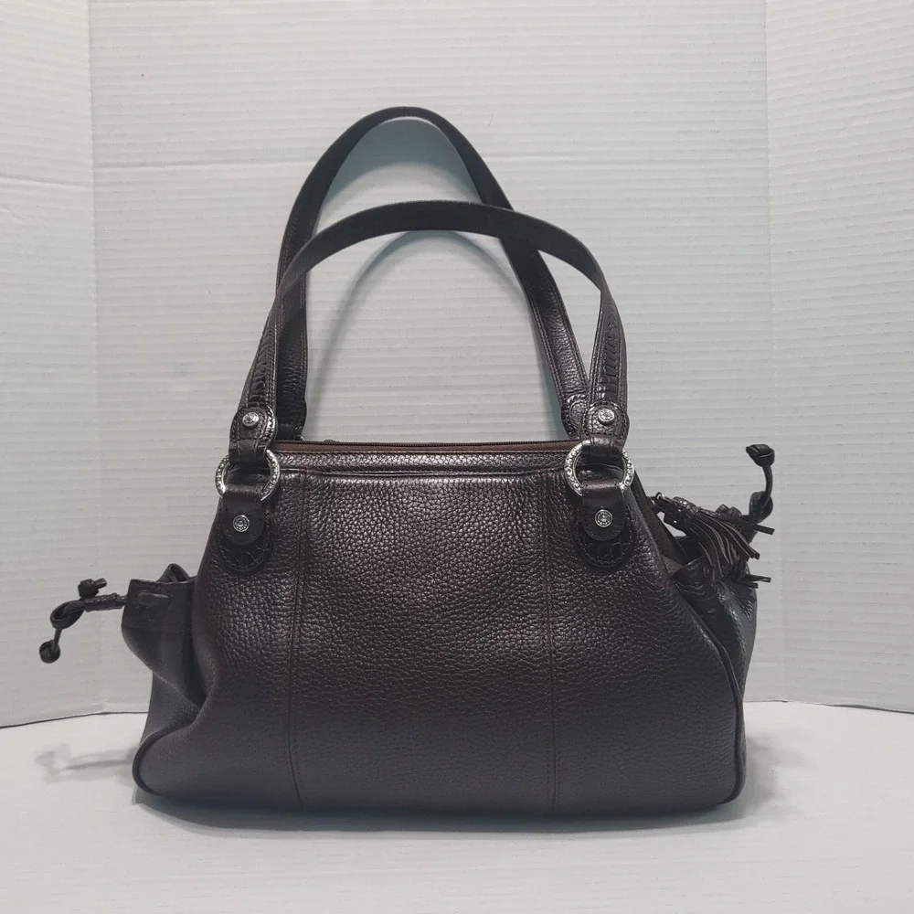 Brighton Brown Leather Shoulder Bag Croc Embossed Pebble Tassel Heart Charm